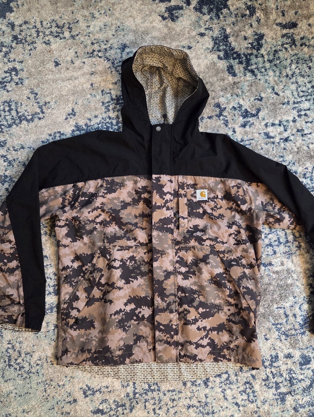 Carhartt Mens Medium Camo Waterproof Rain Jacket Hooded Shoreline Vapor Coat